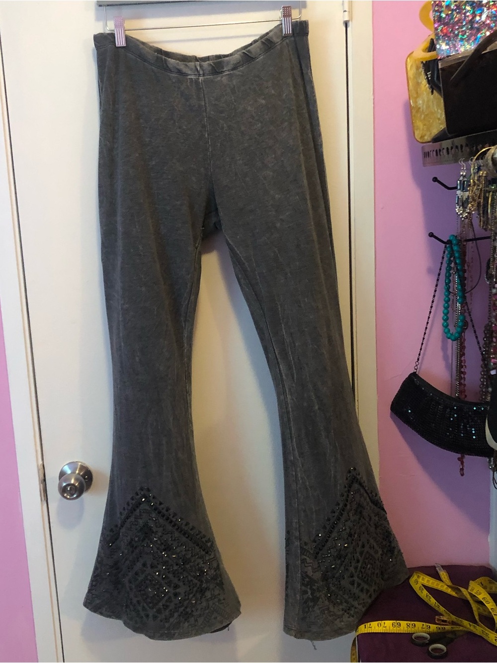 Vocal Gray Embellished Flare Pants